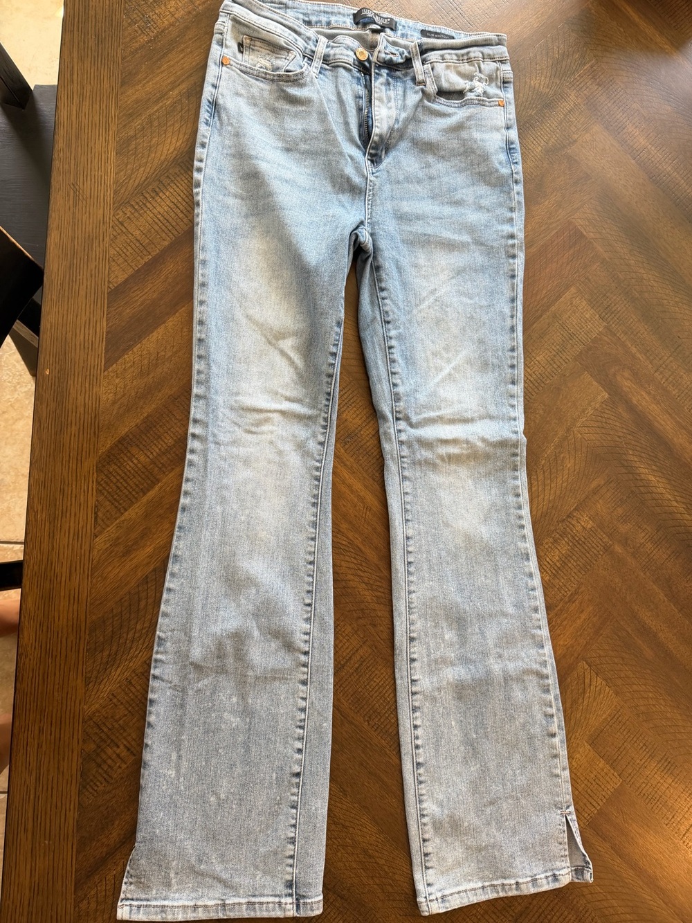 Judy Blue Light Wash Flared Jeans with Slit Hem